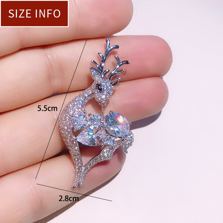 Crystal rhinestone reindeer Christmas brooch pin