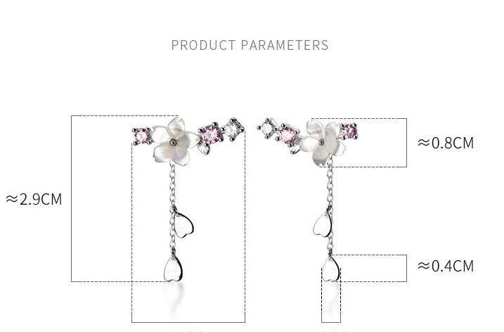 Cherry Blossom Flower Dangle Drop Ear Climber Earrings