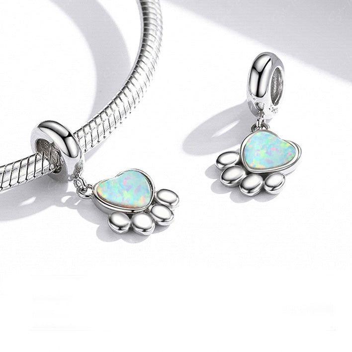 Opal dog paw sterling silver pendant charm