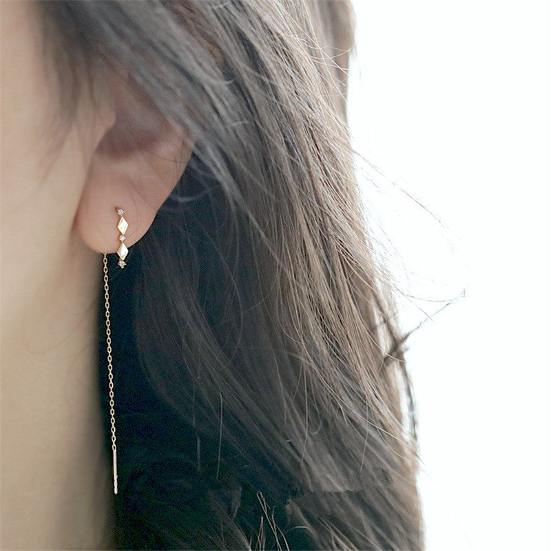 Diamond shape ear threaders sterling silver earrings