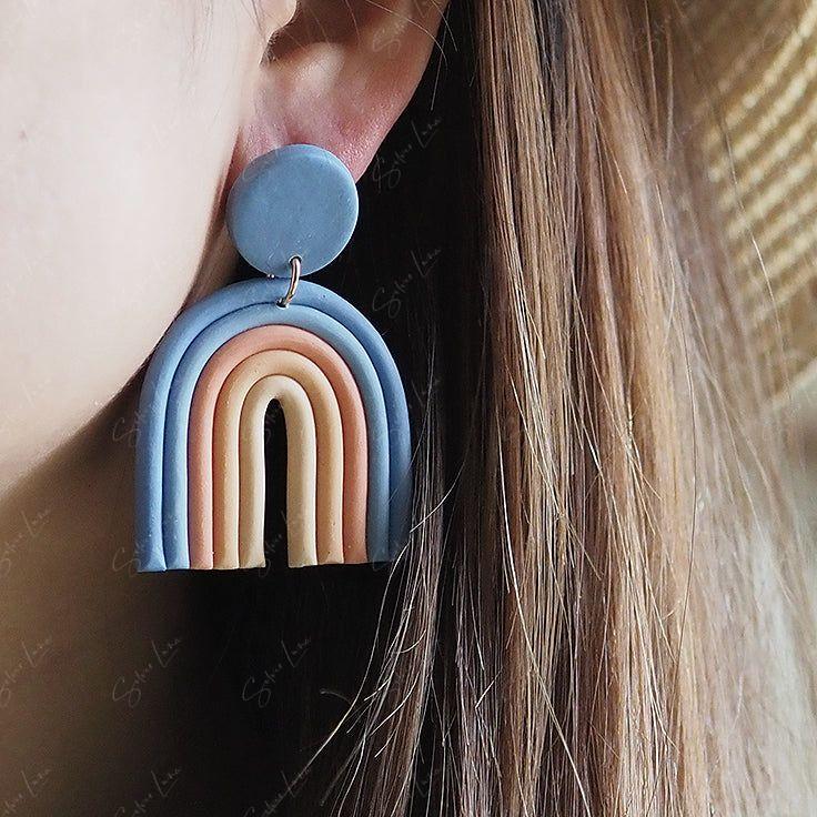Polymer clay rainbow big statement earrings