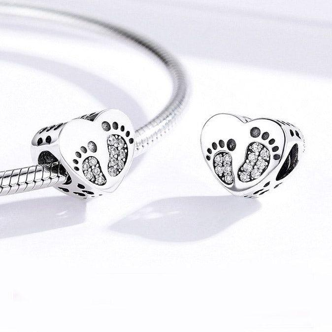 Baby Footprint On Heart Charm