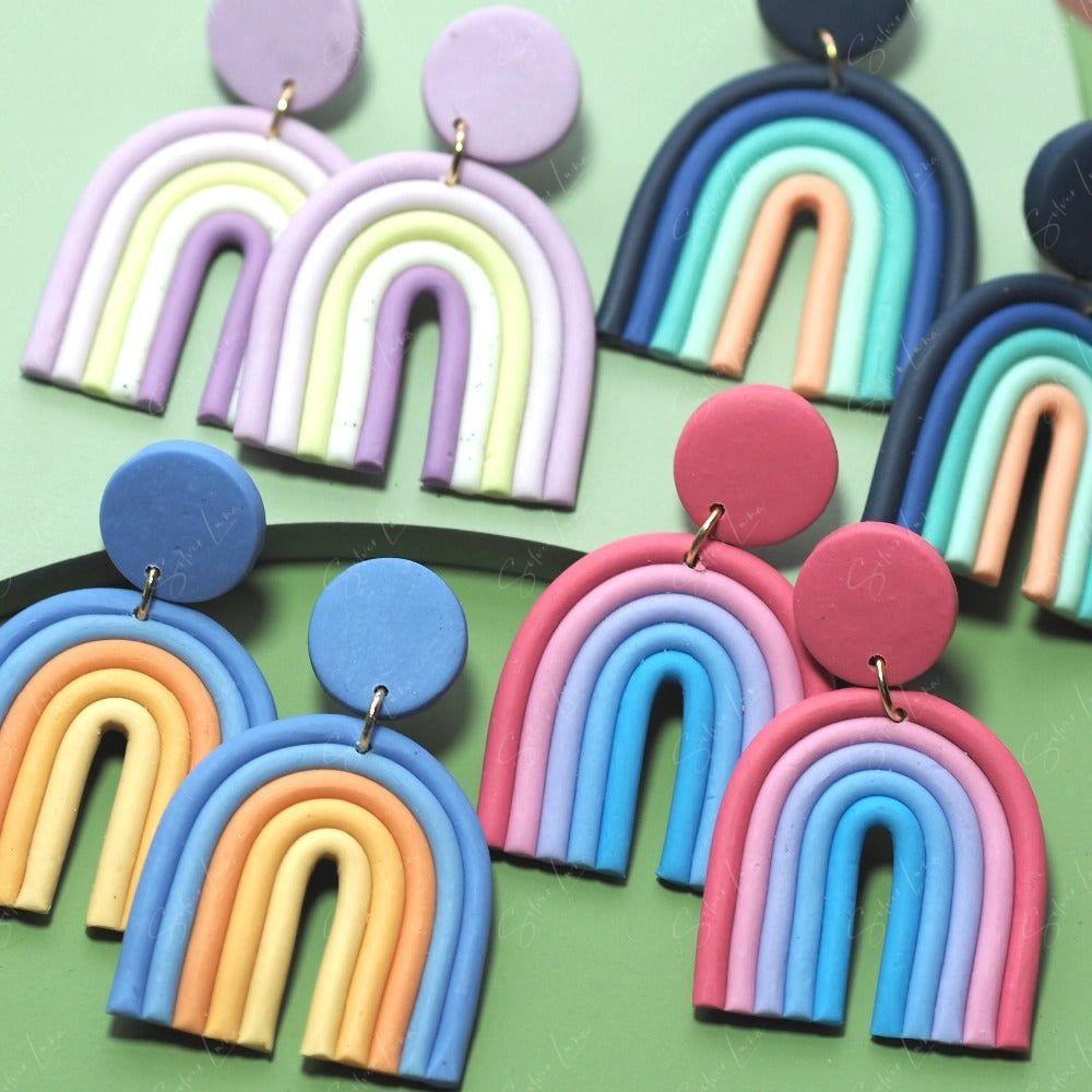 polymer clay rainbow statement earrings