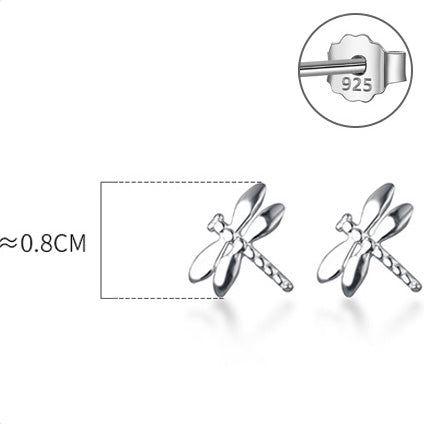 Cute Tiny Dragonflies Sterling Silver Stud Earrings