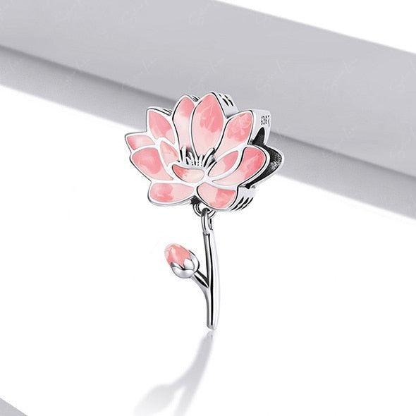 Lotus Flower Sterling Silver Dangle Charm