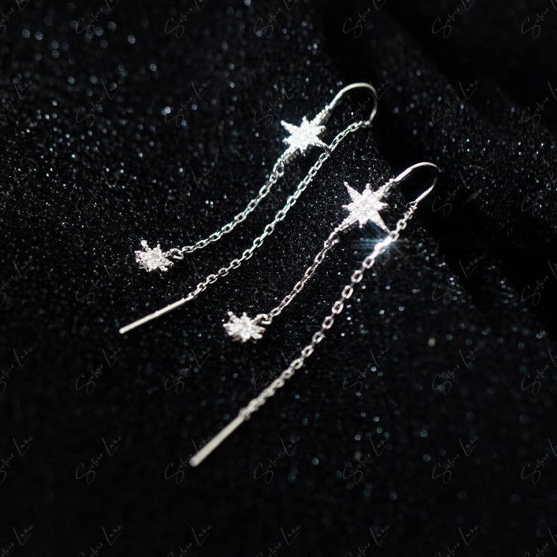 Starburst threader dangle drop earrings
