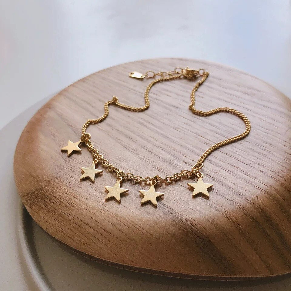 star charms gold plated silver anklet