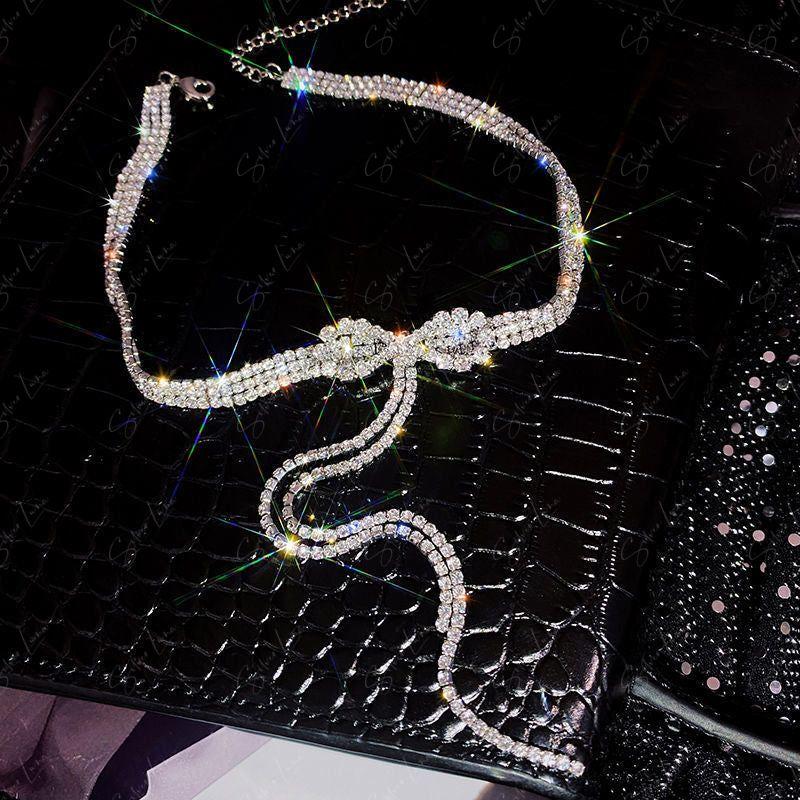Crystal rhinestone bowtie choker necklace