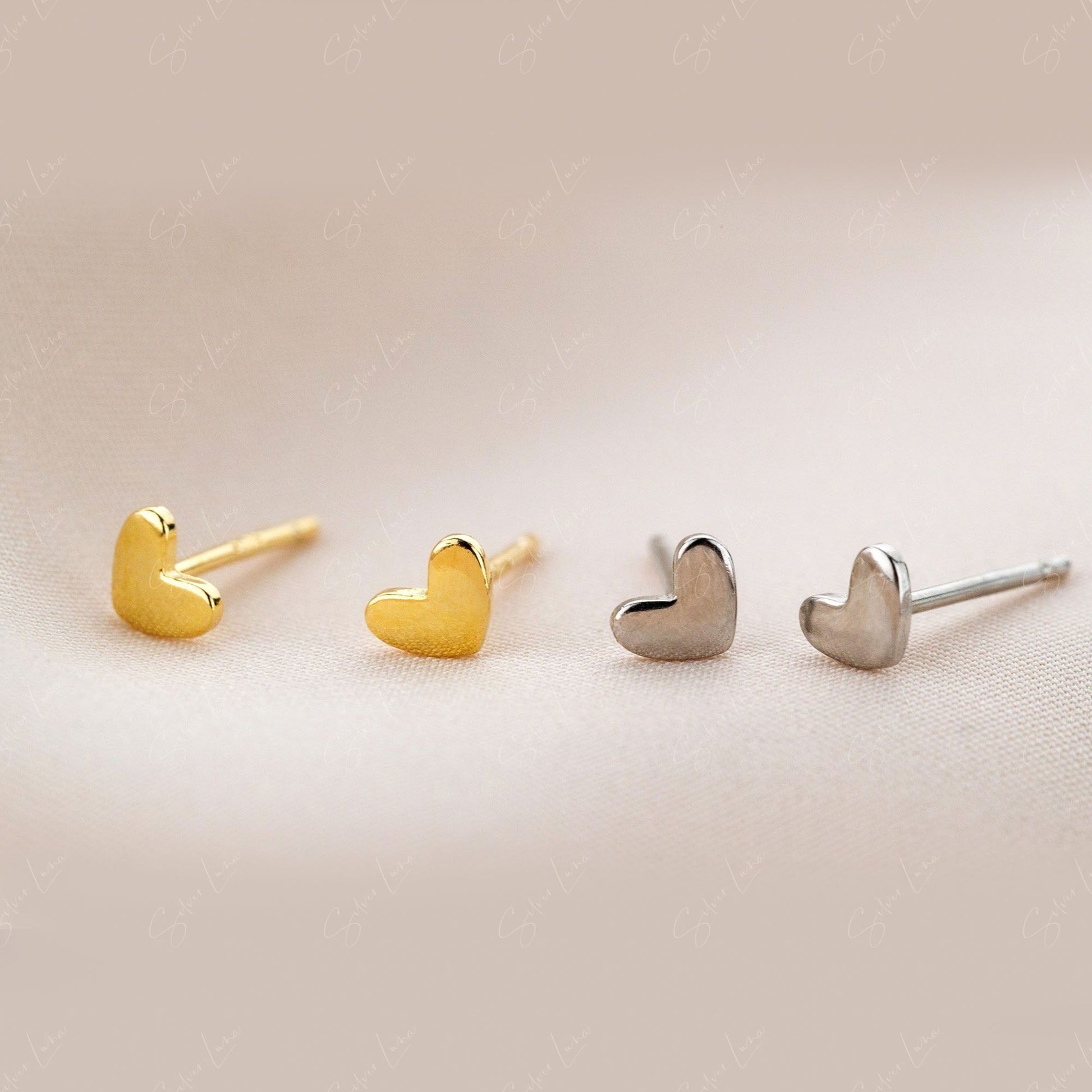 Tiny Minimalist Heart Sterling Silver Stud Earrings