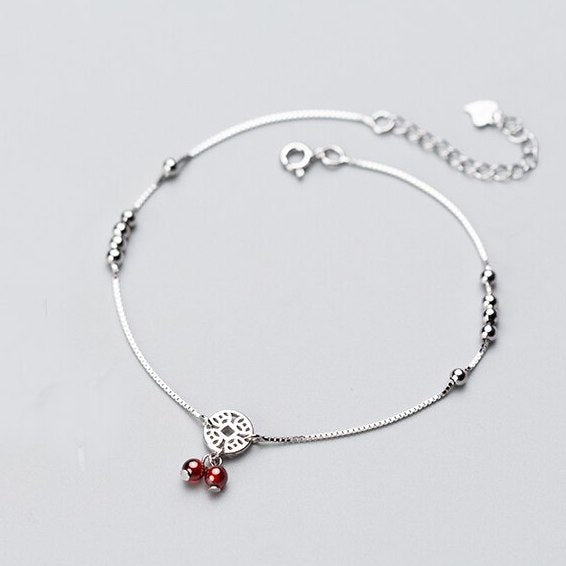 Bohemian lucky money sterling silver ankle bracelet