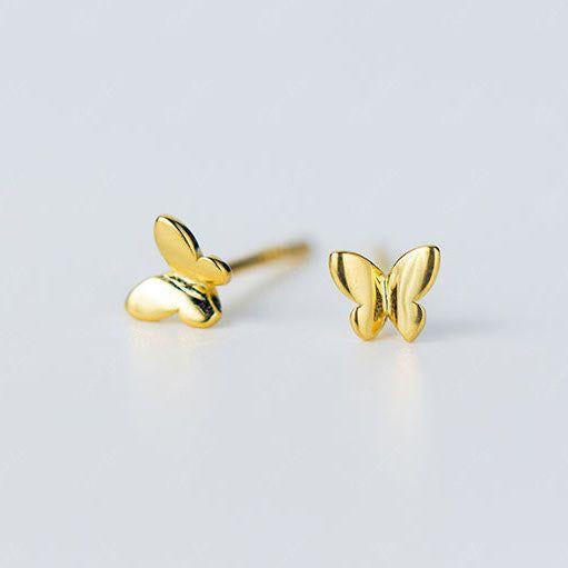 Tiny Butterflies Minimalist Sterling Silver Stud Earrings