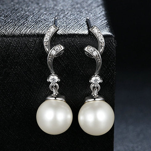pearl dangle drop silver earrings
