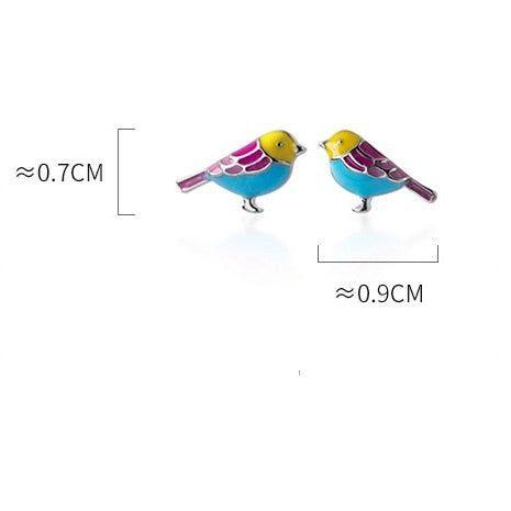 Enamel Bird Sterling Silver Stud Earrings