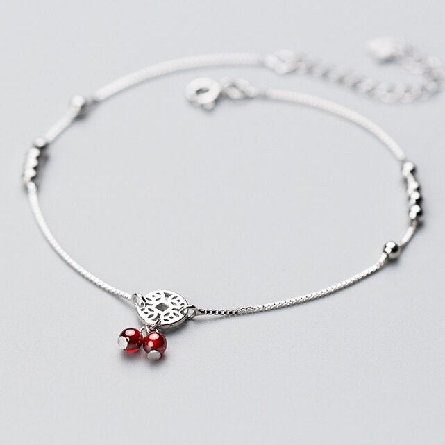 lucky money bell charm sterling silver anklet