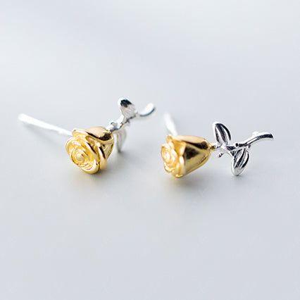 Rose Flower Sterling Silver Stud Earrings