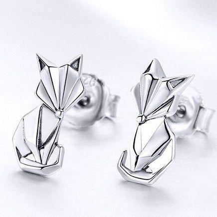 Abstract Geometric Fox Animal Stud Earrings