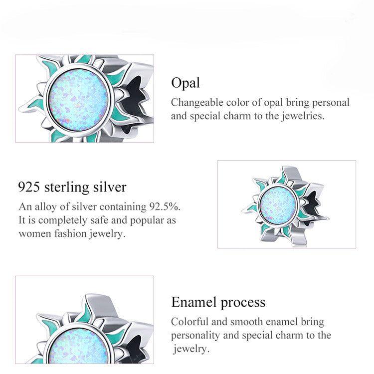 Opal Stone Sun Bead Sterling Silver Charm