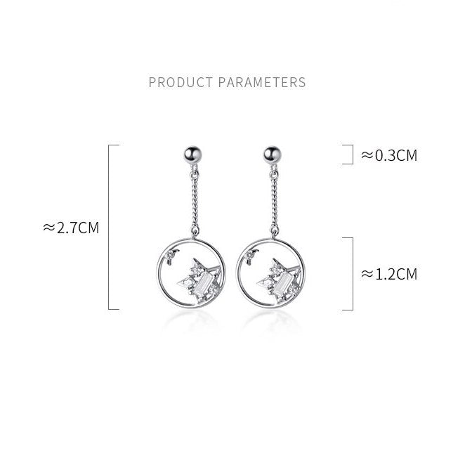 Star circle dangle drop earrings in sterling silver