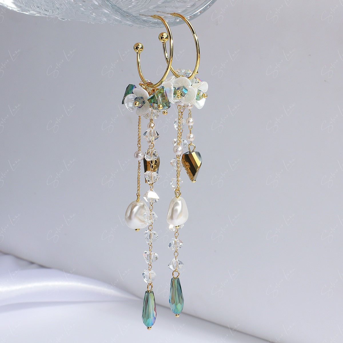 crystal rhinestone bridal flower dangle earrings