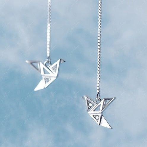 Origami Paper Cranes Ear Threader Earrings