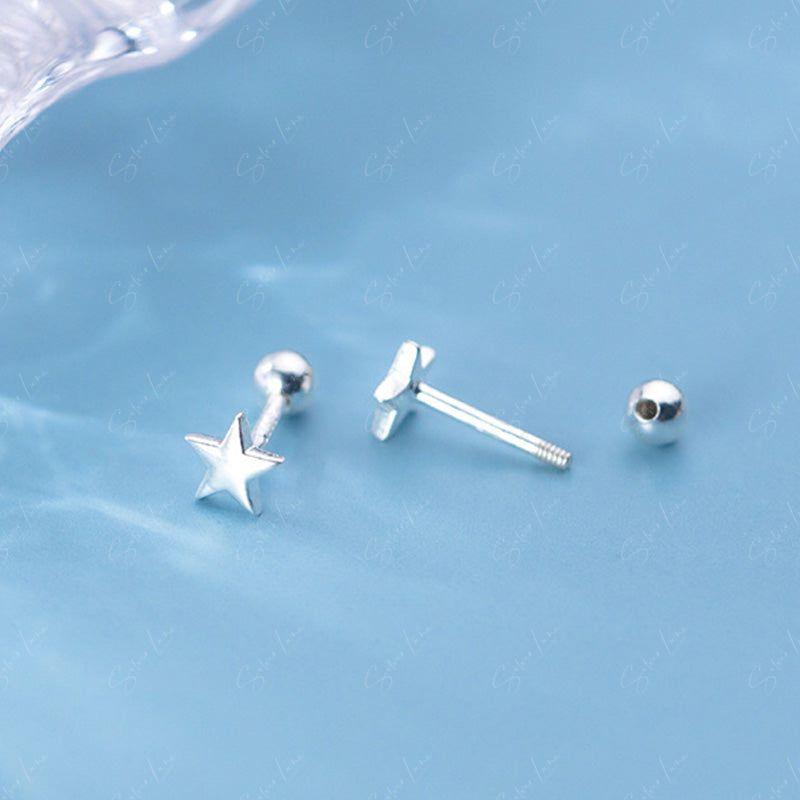Tiny Star Screw Back Stud Earrings Silver