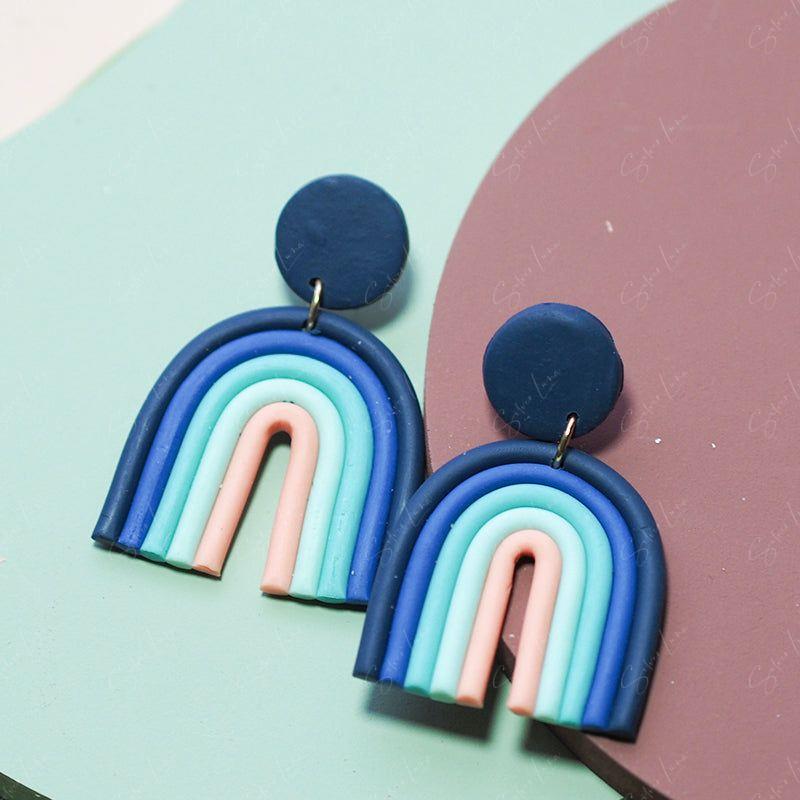 Polymer clay rainbow big statement earrings