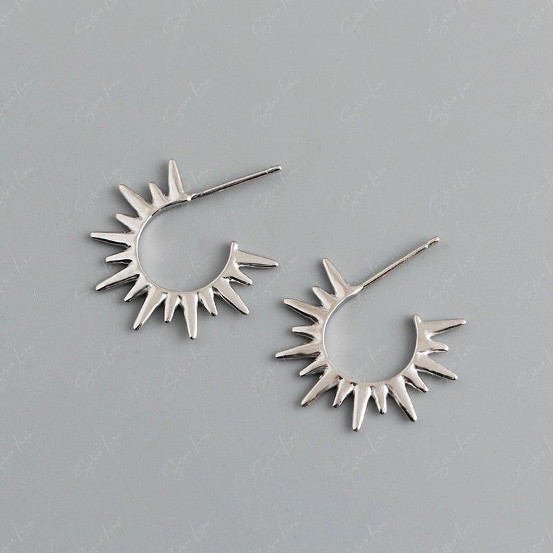 Bohemian Sun Ray Stud Earrings Silver