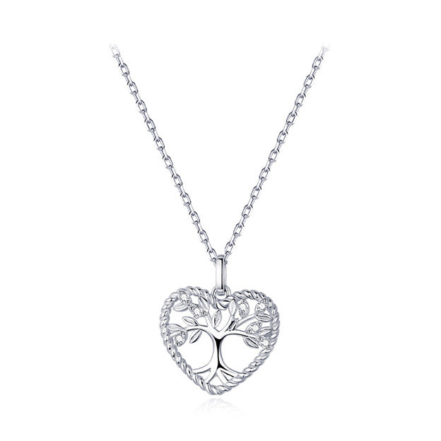 heart family tree silver pendant necklace