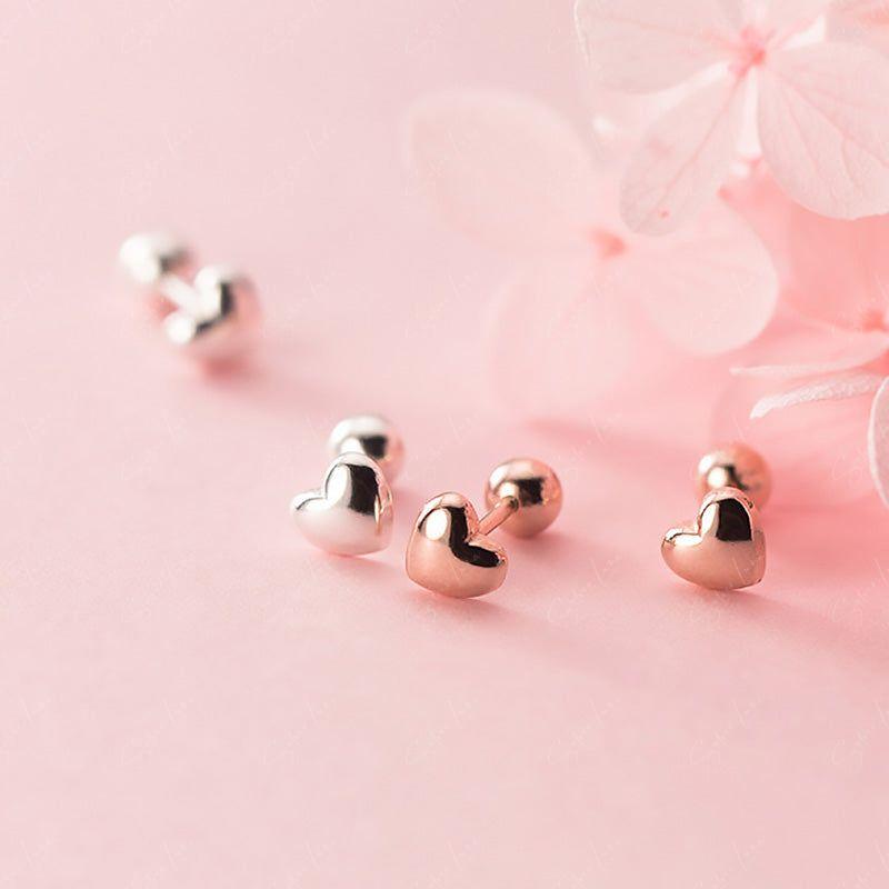 Sweet heart screw back silver stud earrings