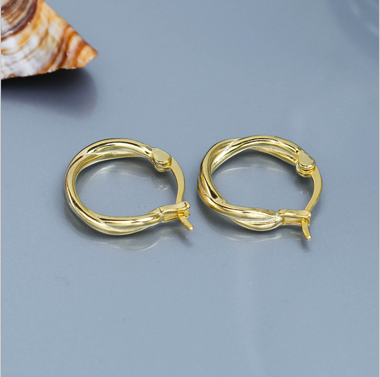 gold plated twist hoop earrings