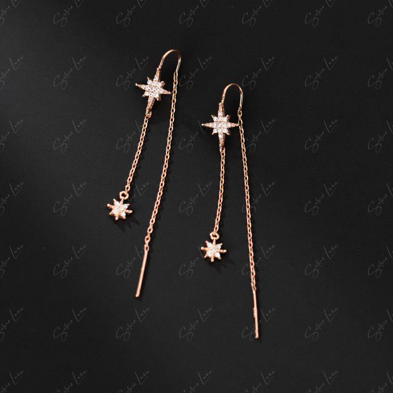 Starburst threader dangle drop earrings