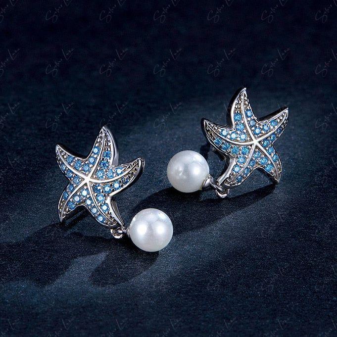 starfish and pearl drop earrings