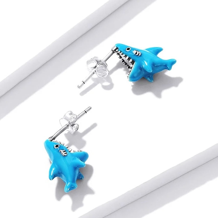 shark fish stud earrings