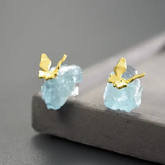 aquamarine natural stone stud earrings