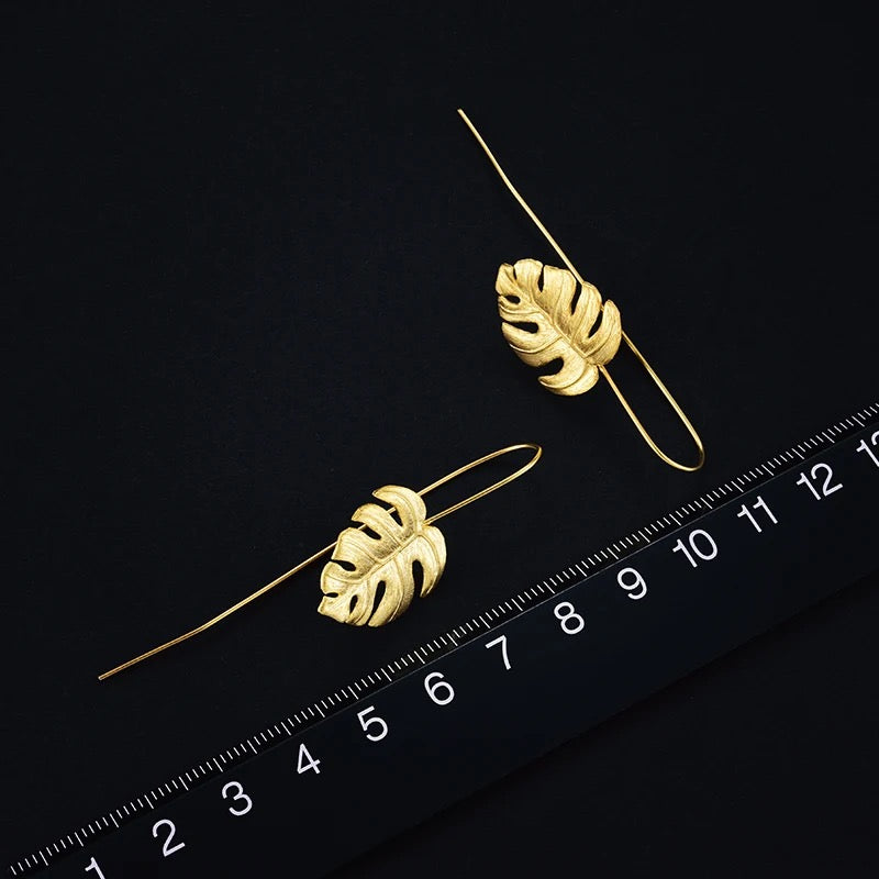 Monstera leaf dangle drop earrings