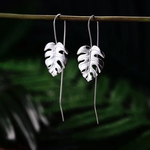 Monstera leaf dangle drop earrings