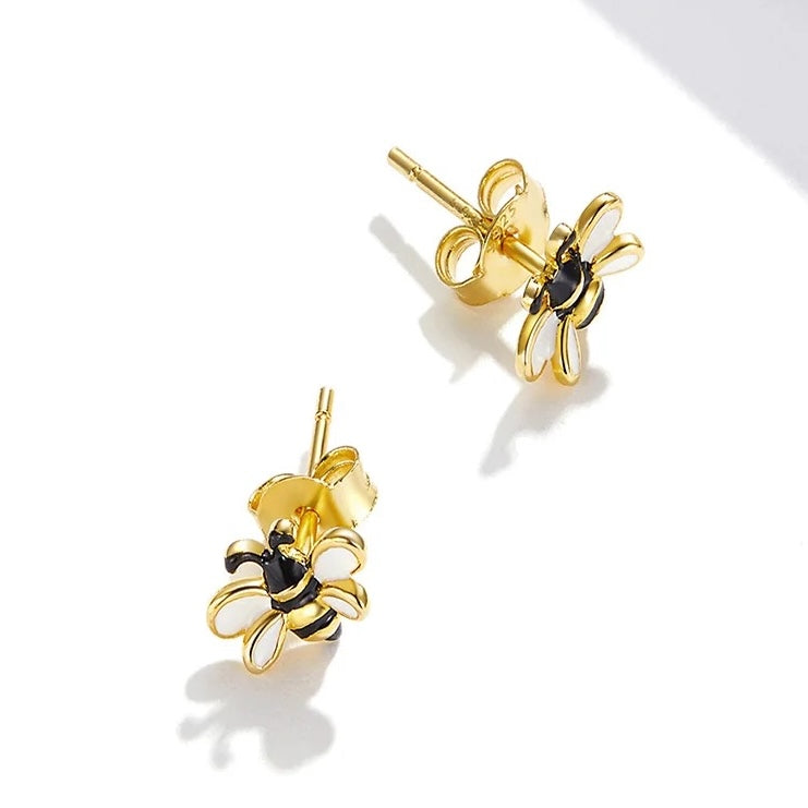 gold plated stud bee animal earrings