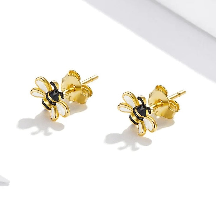 gold plated stud bee animal earrings