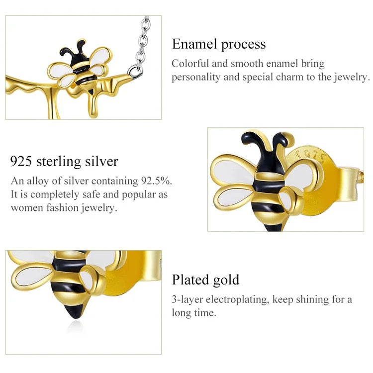 Honey bee gold plated sterling silver stud earrings