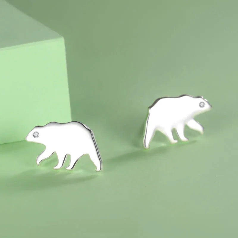 polar bear sterling silver stud earrings