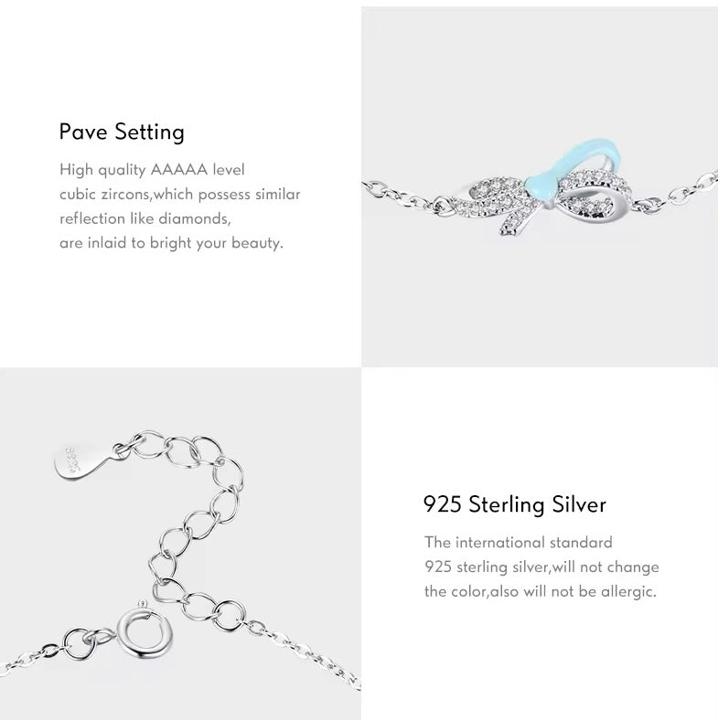 Dainty bowtie link chain bracelet in sterling silver