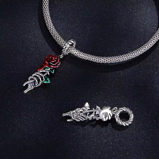 skeleton rose hand pendant charm