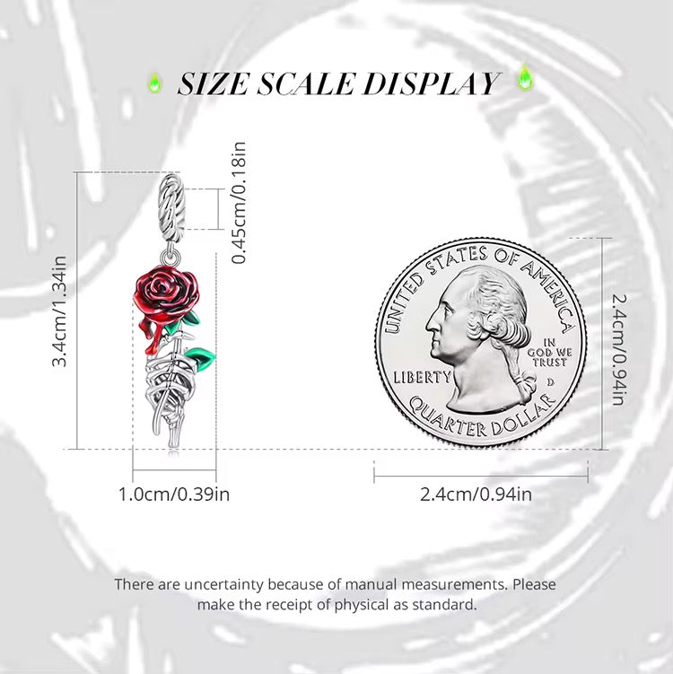 Halloween red rose on skeleton hand pendant charm