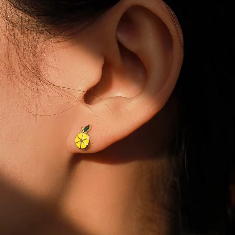 Lemon fruit stud earrings in sterling silver