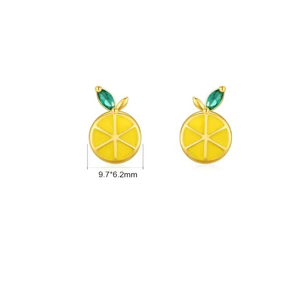 Lemon fruit stud earrings in sterling silver