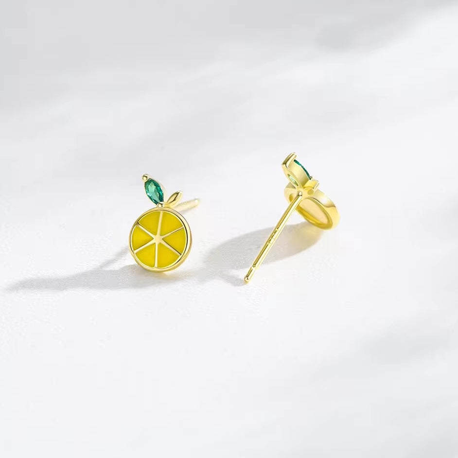 Lemon fruit stud earrings in sterling silver