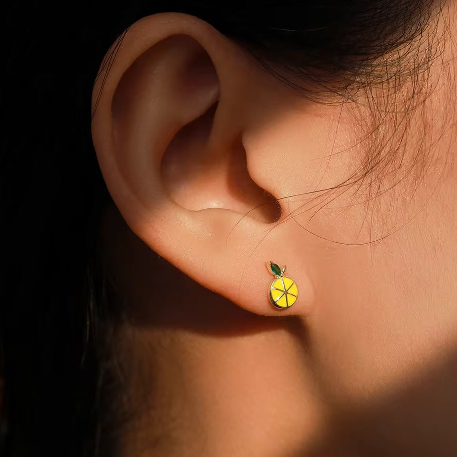 Lemon fruit stud earrings in sterling silver