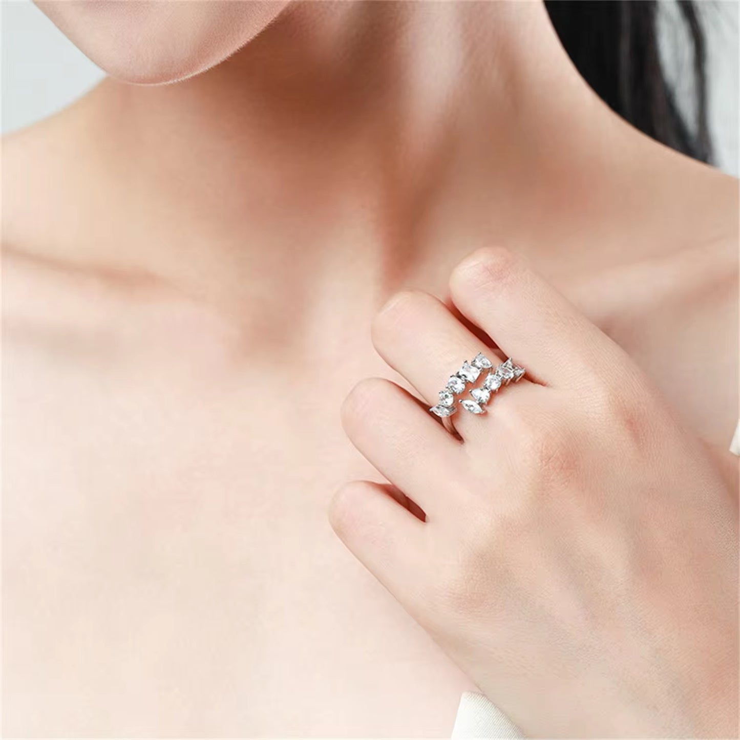 cubic zirconia adjustable silver ring