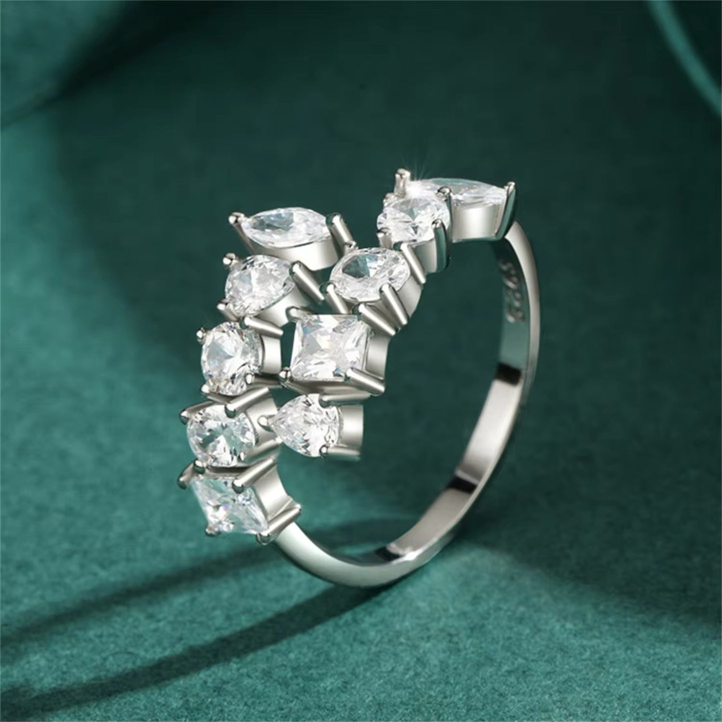 cubic zirconia adjustable silver ring