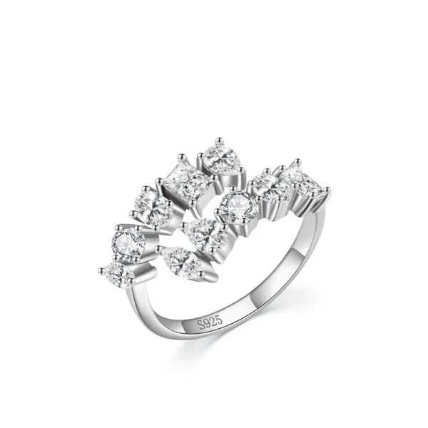 cubic zirconia adjustable silver ring